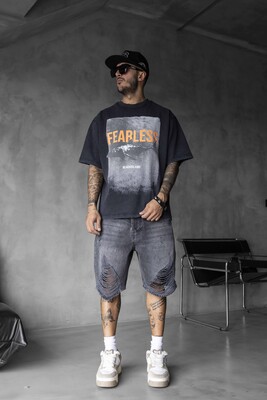 Black Island - FEARLESS Printed Oversize Black T-Shirt 1858