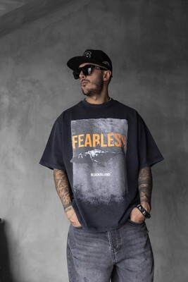 Black Island - FEARLESS Printed Oversize Black T-Shirt 1858 (1)