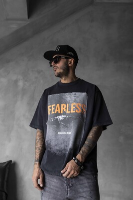 FEARLESS Printed Oversize Black T-Shirt 1858 - Thumbnail (2)