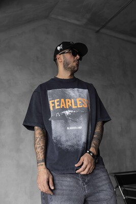 FEARLESS Printed Oversize Black T-Shirt 1858 - Thumbnail (3)