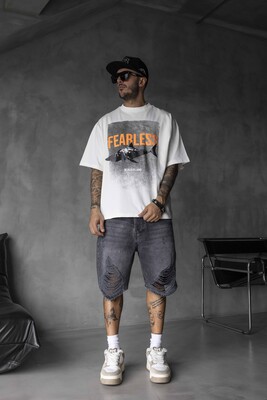 Black Island - FEARLESS Printed Oversize White T-Shirt 1858