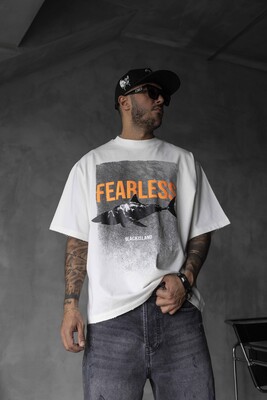 Black Island - FEARLESS Printed Oversize White T-Shirt 1858 (1)