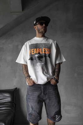 FEARLESS Printed Oversize White T-Shirt 1858 - Thumbnail (2)