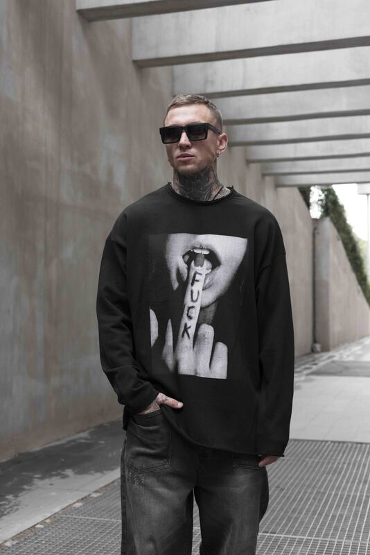 Black Island - Fuck Printed Black Sweatshirt 1316 (1)