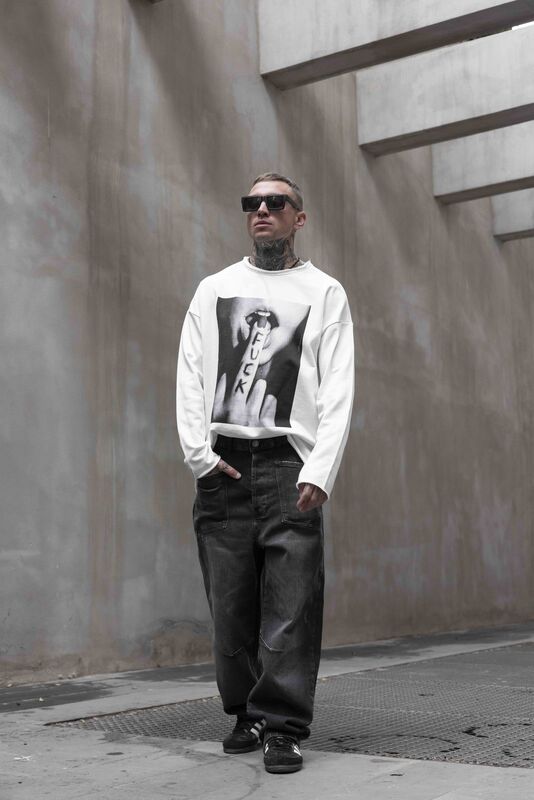 Black Island - Fuck Printed White Sweatshirt 1316 (1)