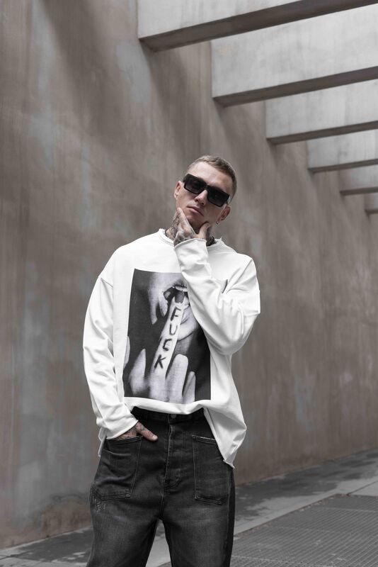 Fuck Printed White Sweatshirt 1316 (3)
