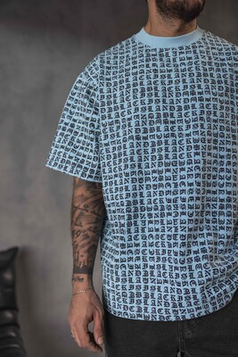 Full Print Statement Light Blue T-shirt 1841 - Thumbnail (2)