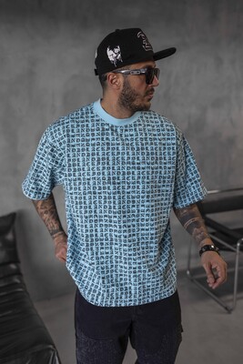 Full Print Statement Light Blue T-shirt 1841 - Thumbnail (3)