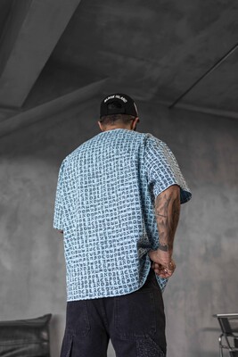 Full Print Statement Light Blue T-shirt 1841 - Thumbnail (4)