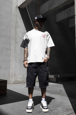 Black Island - Graffiti Print Oversized Washed White T-Shirt 1860