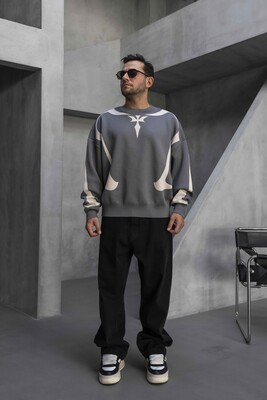 Black Island - Gray & White Abstract Knit Sweater 1002