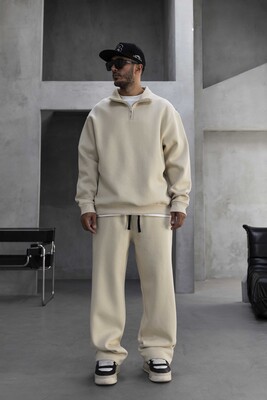 Black Island - Half Zip Relaxed Fit Beige Tracksuit 1947-60