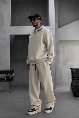 Half Zip Relaxed Fit Beige Tracksuit 1947-60 - Thumbnail (2)