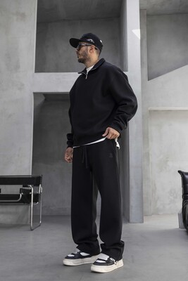 Half Zip Relaxed Fit Black Tracksuit 1947-60 - Thumbnail (2)