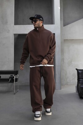 Half Zip Relaxed Fit Brown Tracksuit 1947-60 - Thumbnail (2)