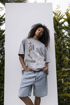 IN GOD WE TRUST PRINTED WASHED T-SHIRT GRAY 1846 - Thumbnail (3)