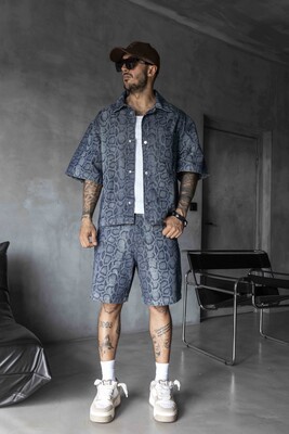 Black Island - Jacquard Patterned Blue Jacket 17238