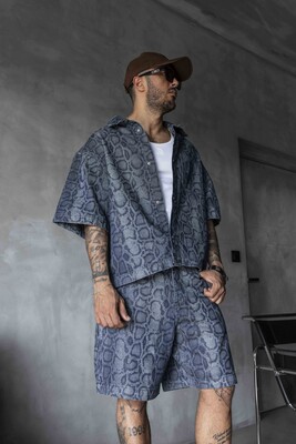 Jacquard Patterned Blue Jacket 17238 - Thumbnail (2)