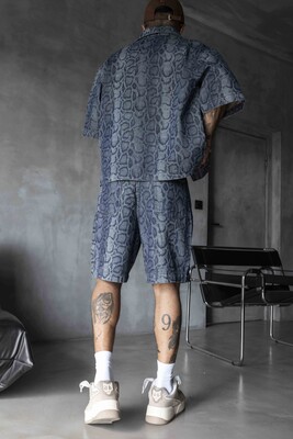 Jacquard Patterned Blue Jacket 17238 - Thumbnail (3)