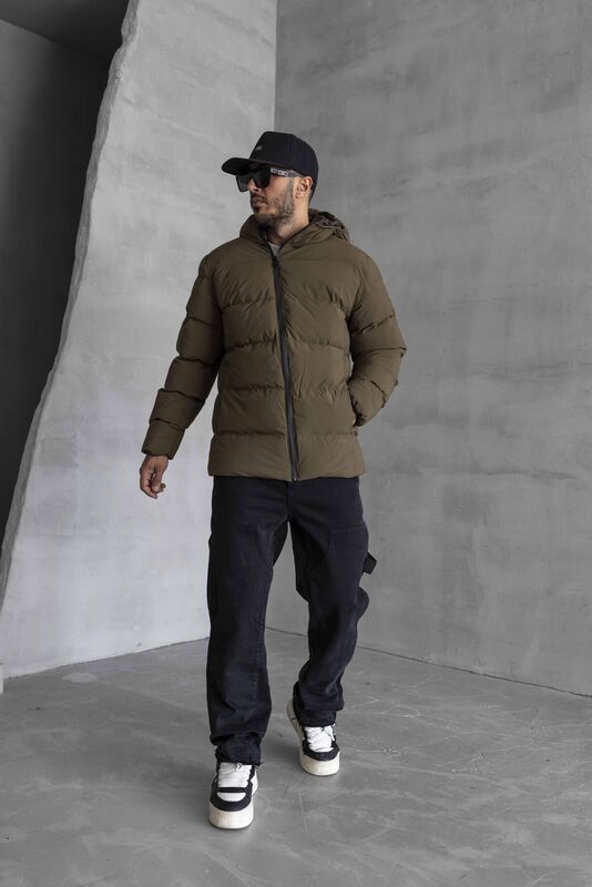 【未使用】 FASHIRU long puffer overcoat khaki 未使用】 FASHIRU long puffer overcoat khaki