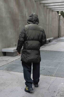 Long Coat Assymetric Khaki Zip Jacket 7001 - Thumbnail