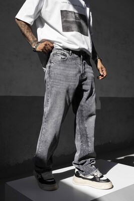 Loose Fit Dark Gray Jeans 17251 - Thumbnail (2)