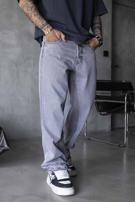 Loose Fit Gray Jeans 17252 - Thumbnail (2)