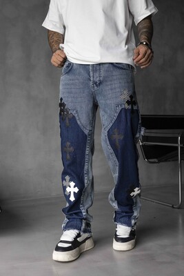 Black Island - Loose Fit Patterned Blue Cross Jeans 17061 (1)