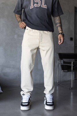 Black Island - Loose Fit Washed Beige Jeans 17198