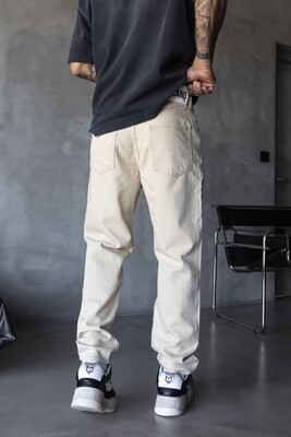 Loose Fit Washed Beige Jeans 17198 - Thumbnail (2)