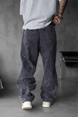 Loose Fit Washed Black Jeans 17108 - Thumbnail (3)
