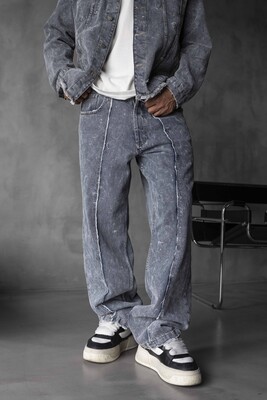 Loose Fit Washed Blue Jeans 17114 - Thumbnail (3)