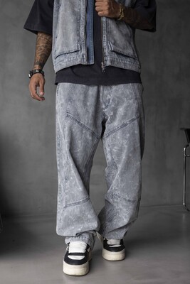 Loose Fit Washed Blue Jeans 17119 - Thumbnail (2)
