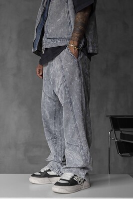 Loose Fit Washed Blue Jeans 17119 - Thumbnail (3)