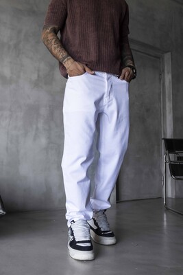Loose Fit Washed White Jeans 17201 - Thumbnail (2)