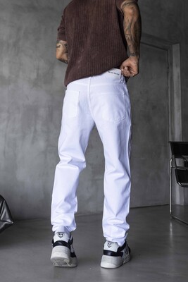Loose Fit Washed White Jeans 17201 - Thumbnail (3)