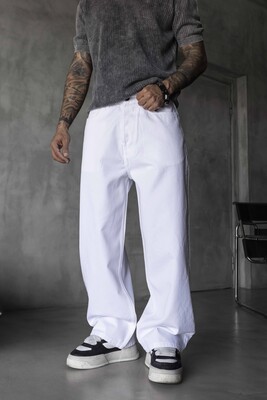 Loose Fit White Jeans 17202 - Thumbnail (2)