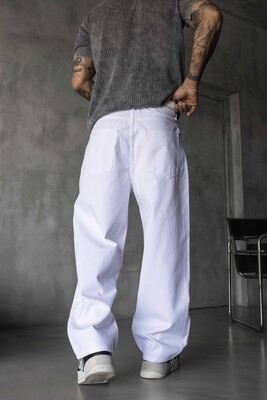 Loose Fit White Jeans 17202 - Thumbnail (3)