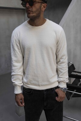 Minimal Knit Sweater White 1007 - Thumbnail (2)