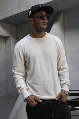 Minimal Knit Sweater White 1007 - Thumbnail (3)