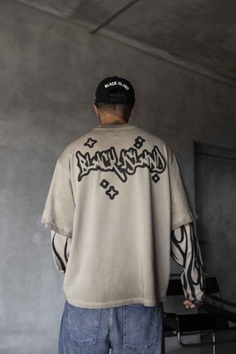 Black Island - Neon Flames Double Layers Beige Sweatshirt 1914 (1)