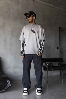 Black Island - Neon Flames Double Layers Gray Sweatshirt 1914