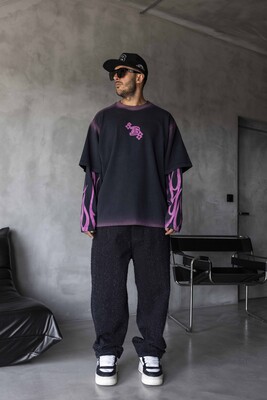 Black Island - Neon Flames Double Layers Purple Sweatshirt 1914