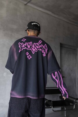 Black Island - Neon Flames Double Layers Purple Sweatshirt 1914 (1)