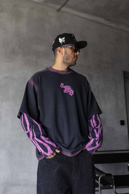 Neon Flames Double Layers Purple Sweatshirt 1914 - Thumbnail (3)