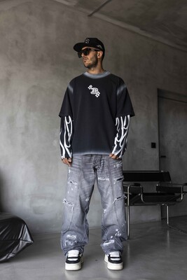 Black Island - Neon Flames Double Layers White Sweatshirt 1914