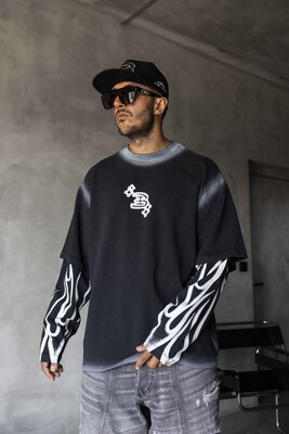 Neon Flames Double Layers White Sweatshirt 1914 - Thumbnail (2)