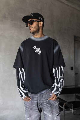 Neon Flames Double Layers White Sweatshirt 1914 - Thumbnail (3)