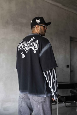 Black Island - Neon Flames Double Layers White Sweatshirt 1914 (1)