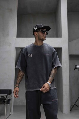 Oversize Printed Black T-shirt 1945 - Thumbnail (2)